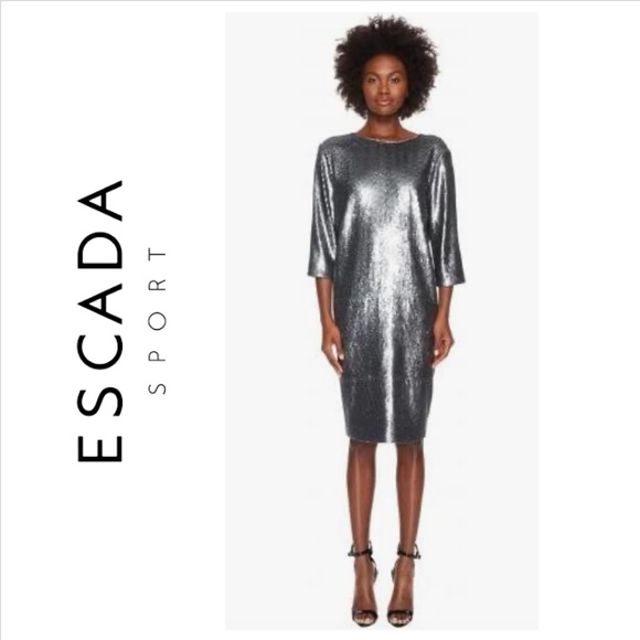 escada sequin dress Gold Sequin Vintage Escada Dress Strapless Corset